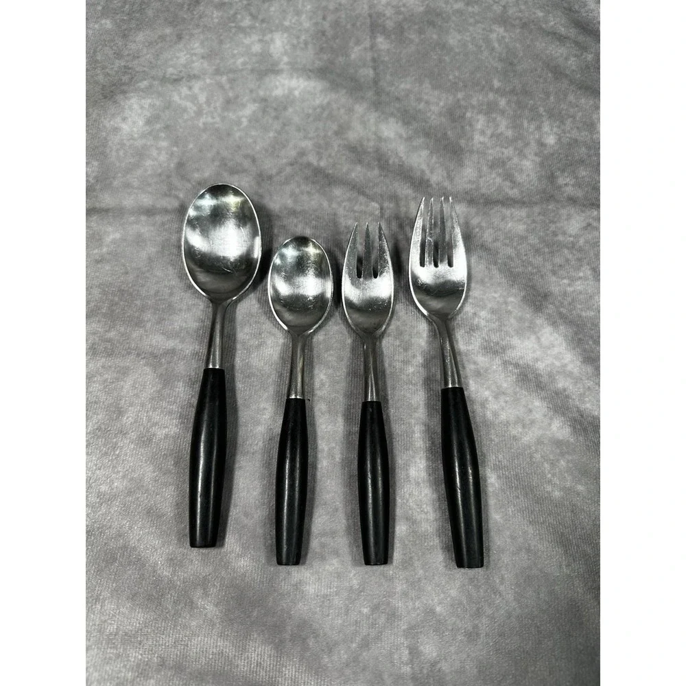 Dansk Dinner Fork Spoon Kongo Black Handle Stainless Flatware Made‎ in Germany